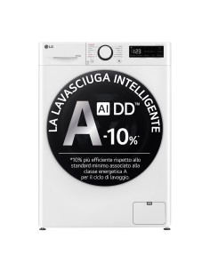 LG D4R5010TSWS Lavasciuga 10 6kg AI DD, Serie R5 Classe D, 1400 giri, TurboWash 360, Vapore, Eco Hybrid, Bianca