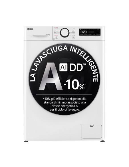 LG D4R5010TSWS Lavasciuga 10 6kg AI DD, Serie R5 Classe D, 1400 giri, TurboWash 360, Vapore, Eco Hybrid, Bianca