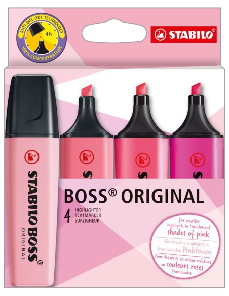 STABILO BOSS ORIGINAL evidenziatore 4 pz Punta smussata Rosa