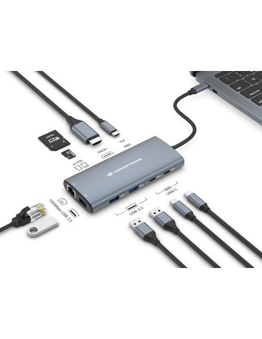 Conceptronic DONN06G replicatore di porte e docking station per laptop Cablato USB 3.2 Gen 1 (3.1 Gen 1) Type-C Grigio