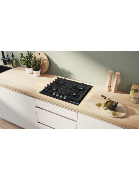 Bosch Serie 4 PNP6B6K40 , Piano cottura a gas, 60 cm, Vetro temperato, Nero