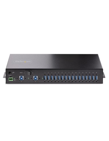 StarTech.com Hub USB 3.0 Alimentato a 16 Porte - Multipresa USB-A Industriale 5Gbps Installabile a Muro Rack DIN - Protezione