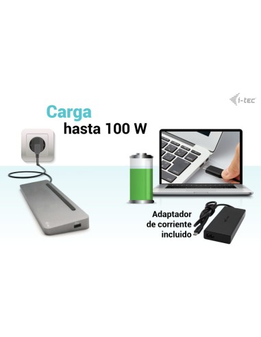 i-tec USB-C Metal Ergonomic 3x 4K Display Docking Station with Power Delivery 100 W + Universal Charger 100 W