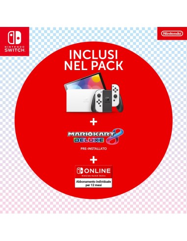 Nintendo Switch OLED + videogioco Mario Kart 8 Deluxe preinstallato, 64 GB Touch screen Wi-Fi Nero, Bianco