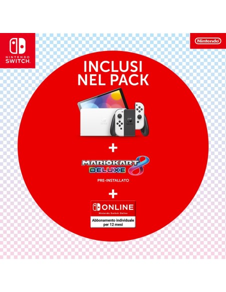 Nintendo Switch OLED + videogioco Mario Kart 8 Deluxe preinstallato, 64 GB Touch screen Wi-Fi Nero, Bianco Nintendo Switch OLED + videogioco Mario Kart 8 Deluxe preinstallato, 64 GB Touch screen Wi-Fi Nero, Bianco