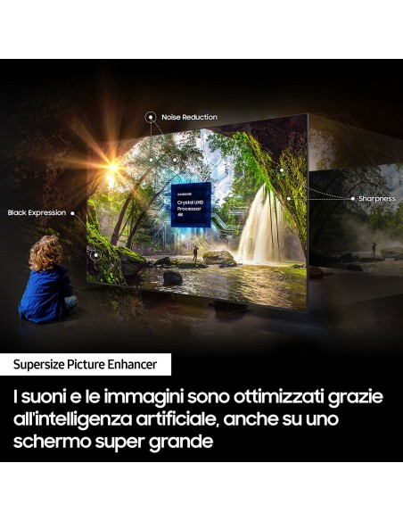 Samsung TV Crystal UHD 4K 98” UE98DU9070UXZT Smart TV Wi-Fi Graphite Black 2024, Processore Crystal 4K, 4K Upscaling, Slim