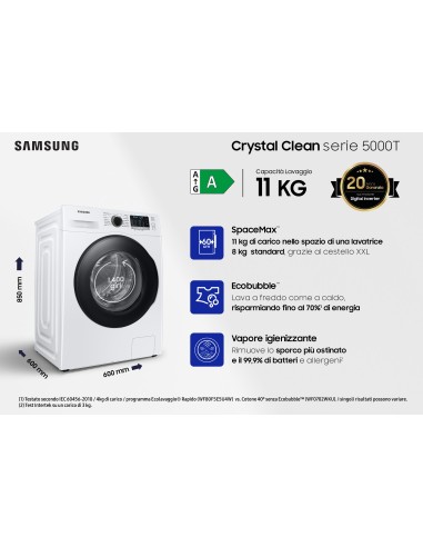 Samsung WW11BGA046AE lavatrice Caricamento frontale 11 kg 1400 Giri min Bianco