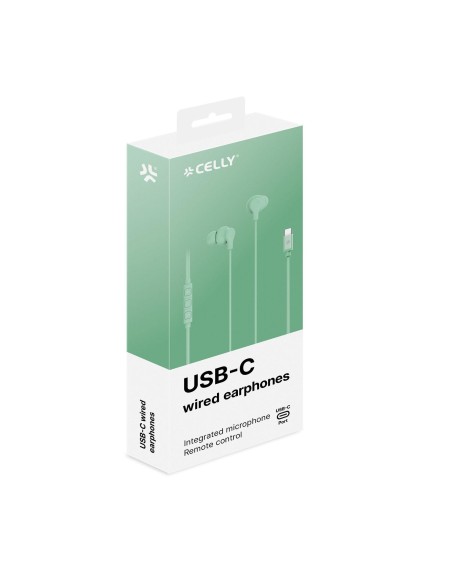 Celly UP1600TYPECGN cuffia e auricolare Cablato In-ear Musica e Chiamate USB tipo-C Verde
