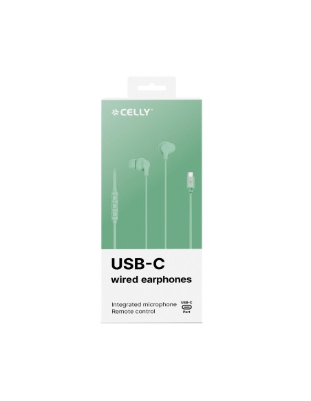 Celly UP1600TYPECGN cuffia e auricolare Cablato In-ear Musica e Chiamate USB tipo-C Verde
