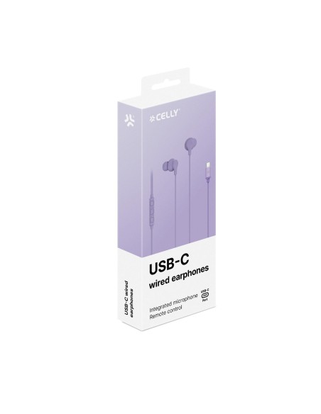 Celly UP1600TYPECVL cuffia e auricolare Cablato In-ear Musica e Chiamate USB tipo-C Viola