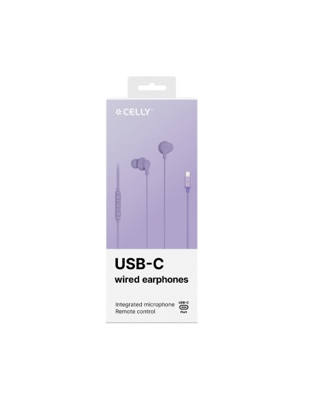 Celly UP1600TYPECVL cuffia e auricolare Cablato In-ear Musica e Chiamate USB tipo-C Viola