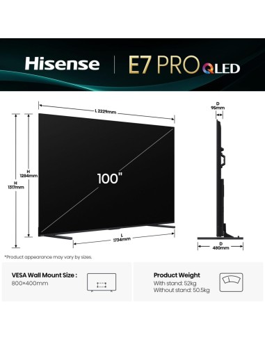 Hisense 100E7Q PRO 2,54 m (100") 4K Ultra HD Smart TV Wi-Fi Nero