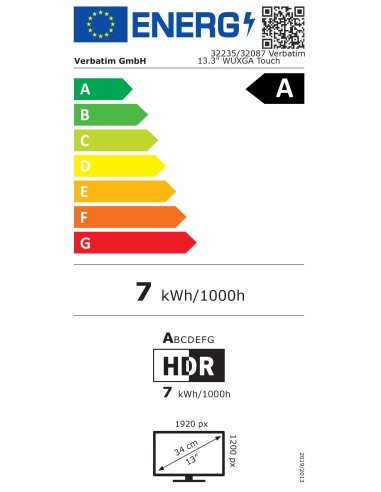 Verbatim 32087 TV e monitor portatile Nero 33,8 cm (13.3") 1920 x 1200 Pixel