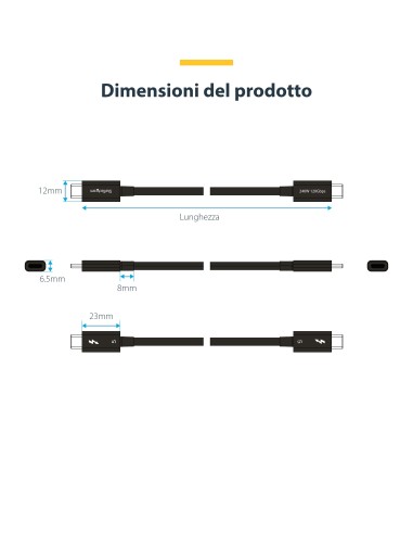 StarTech.com Cavo Thunderbolt 5 80 Gbps fino a 120 Gbps da 1m, 240 W PD, 8K 60 Hz, cavo Thunderbolt certificato - Compatibile