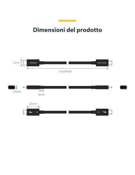StarTech.com Cavo Thunderbolt 5 80 Gbps fino a 120 Gbps da 1m, 240 W PD, 8K 60 Hz, cavo Thunderbolt certificato - Compatibile