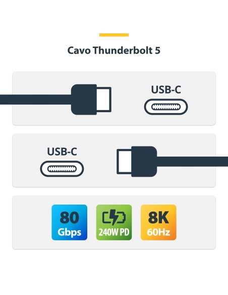 StarTech.com Cavo Thunderbolt 5 80 Gbps fino a 120 Gbps da 80cm, 240 W PD, 8K 60 Hz, cavo Thunderbolt certificato - Compatibile