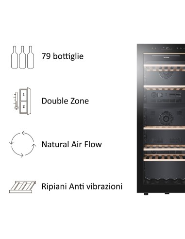 Haier Wine Bank 50 Serie 5 HWS79GDG Cantinetta vino con compressore Libera installazione Nero 79 bottiglia bottiglie