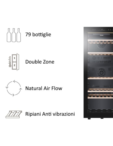 Haier Wine Bank 50 Serie 5 HWS79GDG Cantinetta vino con compressore Libera installazione Nero 79 bottiglia bottiglie