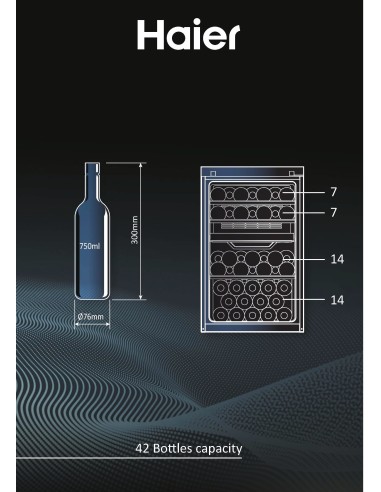 Haier Wine Bank 50 Serie 7 HWS42GDAU1 Cantinetta vino con compressore Libera installazione Nero 42 bottiglia bottiglie