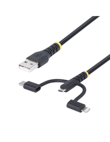 StarTech.com Cavo di Ricarica USB robusto da 1m, Da USB a Lightning Micro-USB Tipo-C, certificato Apple MFi, rivestimento in