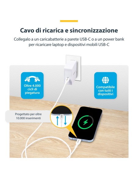 StarTech.com Cavo di Ricarica USB-C da 3m, cavo USB C, cavo di ricarica USB 2.0 Tipo-C per laptop, power delivery 60W 3A,