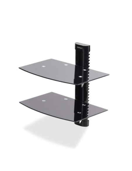StarTech.com Mensola da Parete in Vetro Temperato per Apparecchiature A V - 2 Ripiani lisci sotto sopra TV Monitor regolabili