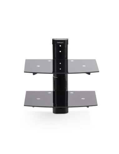 StarTech.com Mensola da Parete in Vetro Temperato per Apparecchiature A V - 2 Ripiani lisci sotto sopra TV Monitor regolabili