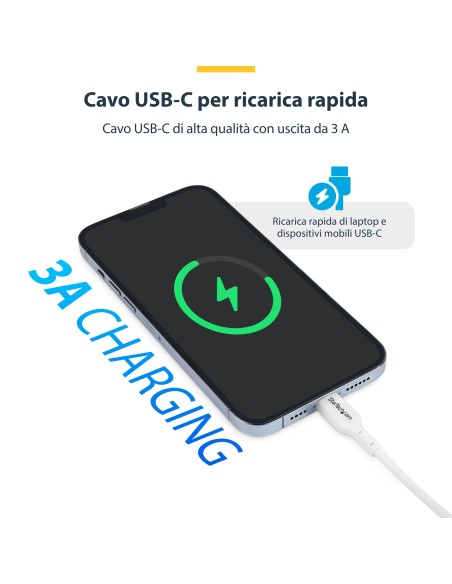 StarTech.com Cavo USB-C bianco da 1m, cavo di ricarica USB 2.0 Tipo-C per laptop, Power Delivery 60W 3A, rivestimento in TPE,