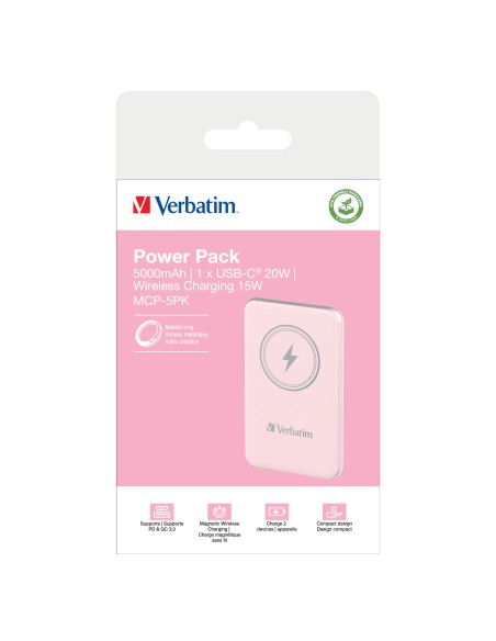 Verbatim Charge 'n' Go Polimeri di litio (LiPo) 5000 mAh Carica wireless Rosa