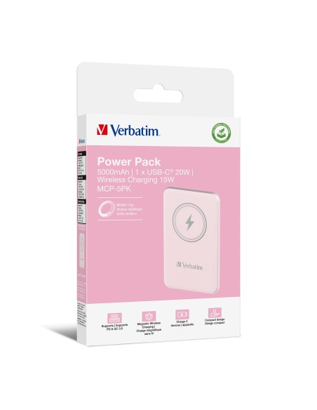 Verbatim Charge 'n' Go Polimeri di litio (LiPo) 5000 mAh Carica wireless Rosa