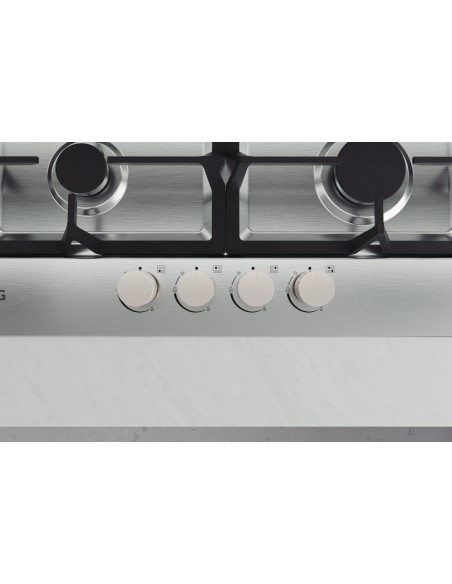 LG CBGZ2414S Piano cottura a gas 60cm, 8,5kW, 4 bruciatori, Griglie in ghisa, Piatto inox