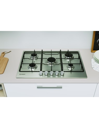 Indesit THP 752 IX I 1 piano gas inox 75cm 5 fuochi griglie smaltate