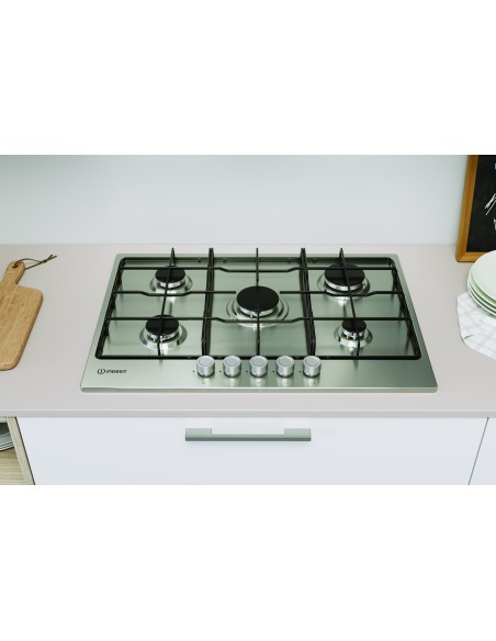 Indesit THP 752 IX I 1 piano gas inox 75cm 5 fuochi griglie smaltate