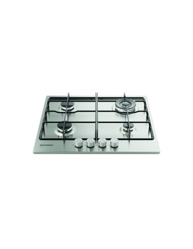 Indesit THP 642 W IX I 1 piano gas inox 60cm 4 fuochi bruciatore doppia corona griglie smaltate