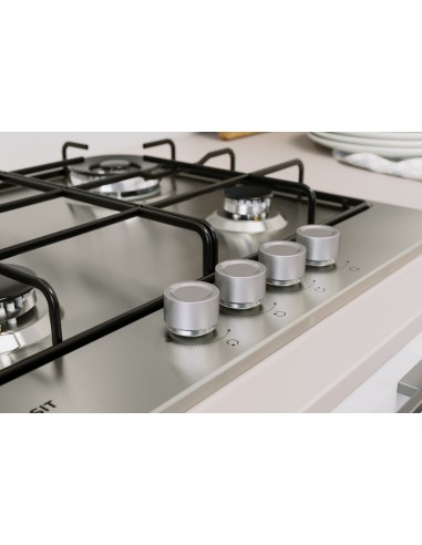 Indesit THP 642 W IX I 1 piano gas inox 60cm 4 fuochi bruciatore doppia corona griglie smaltate