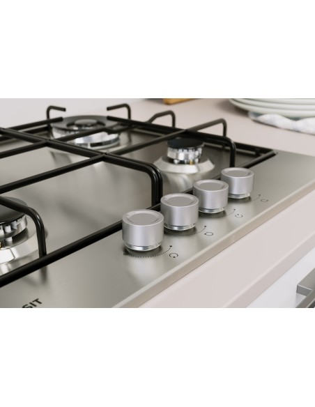 Indesit THP 642 W IX I 1 piano gas inox 60cm 4 fuochi bruciatore doppia corona griglie smaltate