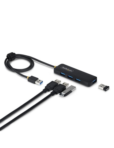 StarTech.com Hub USB-A a 4 Porte, Alimentato da BUS, Mini Hub USB 5Gbps per Laptop Descktop con 4 Porte USB-A e Cavo Integrato