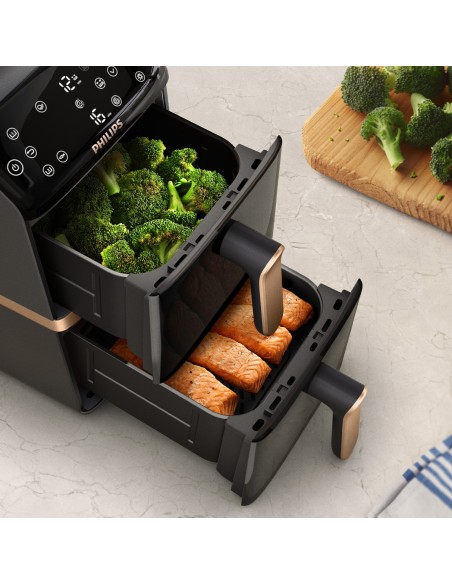 Philips Serie 4000 Airfryer doppio cestello Verticale, Friggitrice ad aria da 10L, 13 metodi di cottura, Rivestimento ceramica