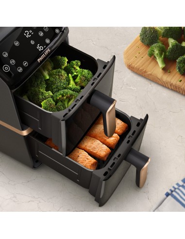 Philips Serie 4000 Airfryer doppio cestello Verticale, Friggitrice ad aria da 10L, 13 metodi di cottura, Rivestimento ceramica