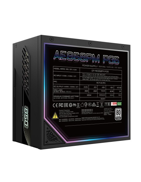 GIGABYTE AORUS ELITE P850W Alimentatore - PCIe 5.0, 80 PLUS Platinum, Design completamente modulare, Ventola da 120 mm,