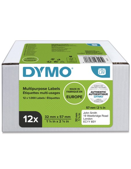 DYMO LW etichette originali multiuso | 32x57 mm | 12 rotoli da 1.000 etichette facili da staccare (12.000 pezzi) | autoadesive