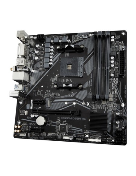 GIGABYTE A520M DS3H AC Scheda Madre - CPU AMD Ryzen Serie 5000, VRM 5+3 fasi, fino a 4733 MHz DDR5 (OC), 1xPCIe 3.0 M.2, LAN
