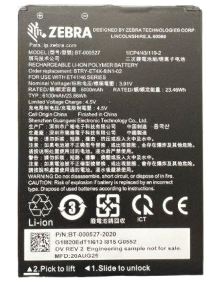 Zebra BTRY-ET401-08INC-01 ricambio e accessorio per tablet Batteria