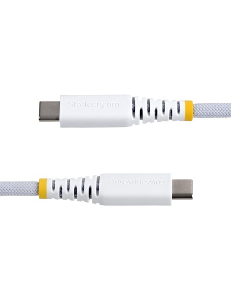 StarTech.com Cavo di Ricarica USB-C Bianco da 2m, 60W (3A) PD, Guaina con Doppio Strato Intrecciato in Nylon TPE, Robusto