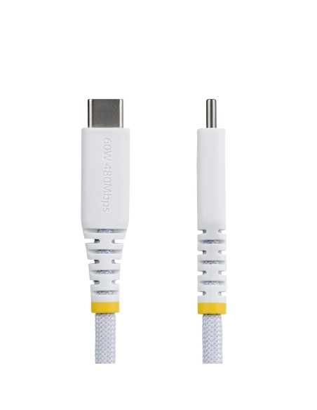 StarTech.com Cavo di Ricarica USB-C Bianco da 1m, 60W (3A) PD, Guaina con Doppio Strato Intrecciato in Nylon TPE, Robusto
