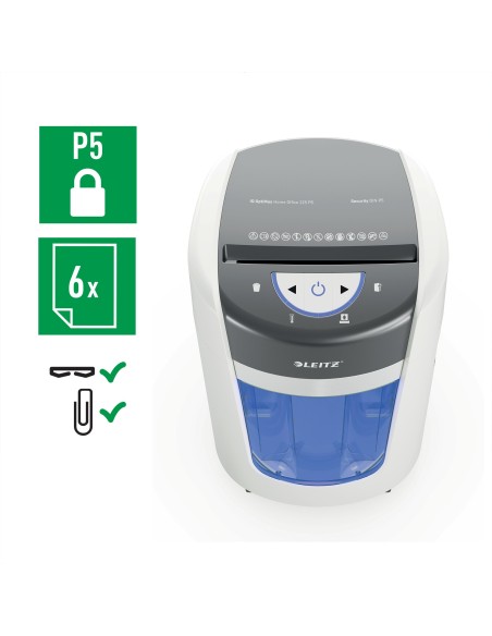 Leitz IQ OptiMax Home Office 225 distruggi documenti Taglio a frammenti 58 dB Grigio, Bianco