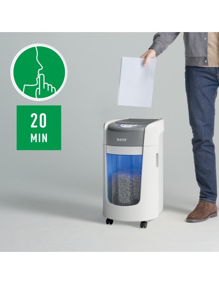 Leitz IQ OptiMax Home Office 225 distruggi documenti Taglio a frammenti 58 dB Grigio, Bianco