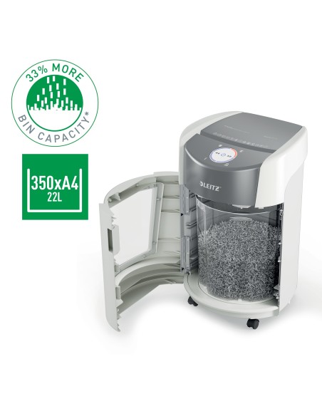 Leitz IQ OptiMax Small Office 350 distruggi documenti Taglio a frammenti 58 dB 22,3 cm Grigio, Bianco