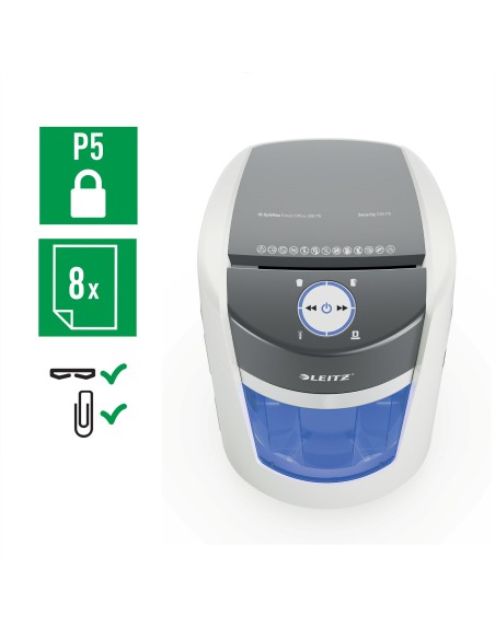 Leitz IQ OptiMax Small Office 350 distruggi documenti Taglio a frammenti 58 dB 22,3 cm Grigio, Bianco