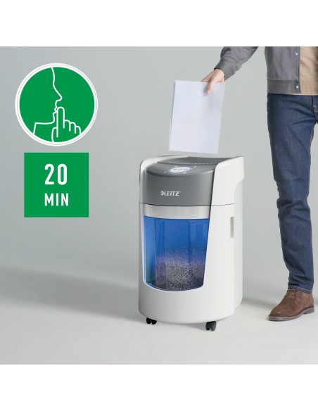 Leitz IQ OptiMax Small Office 350 distruggi documenti Taglio a frammenti 58 dB 22,3 cm Grigio, Bianco
